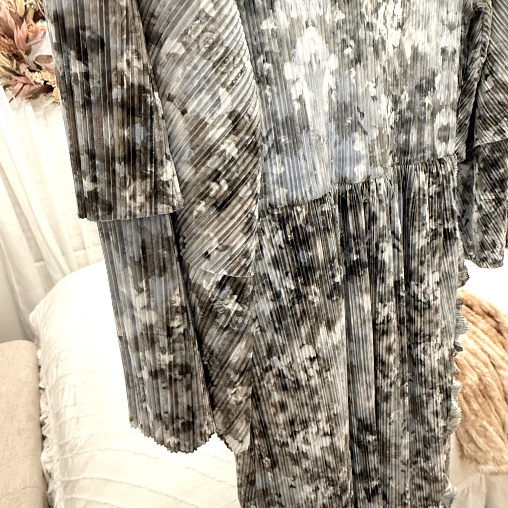 Dusty blue and gray church dress stretchy with ruffles - Picture 2 of 3